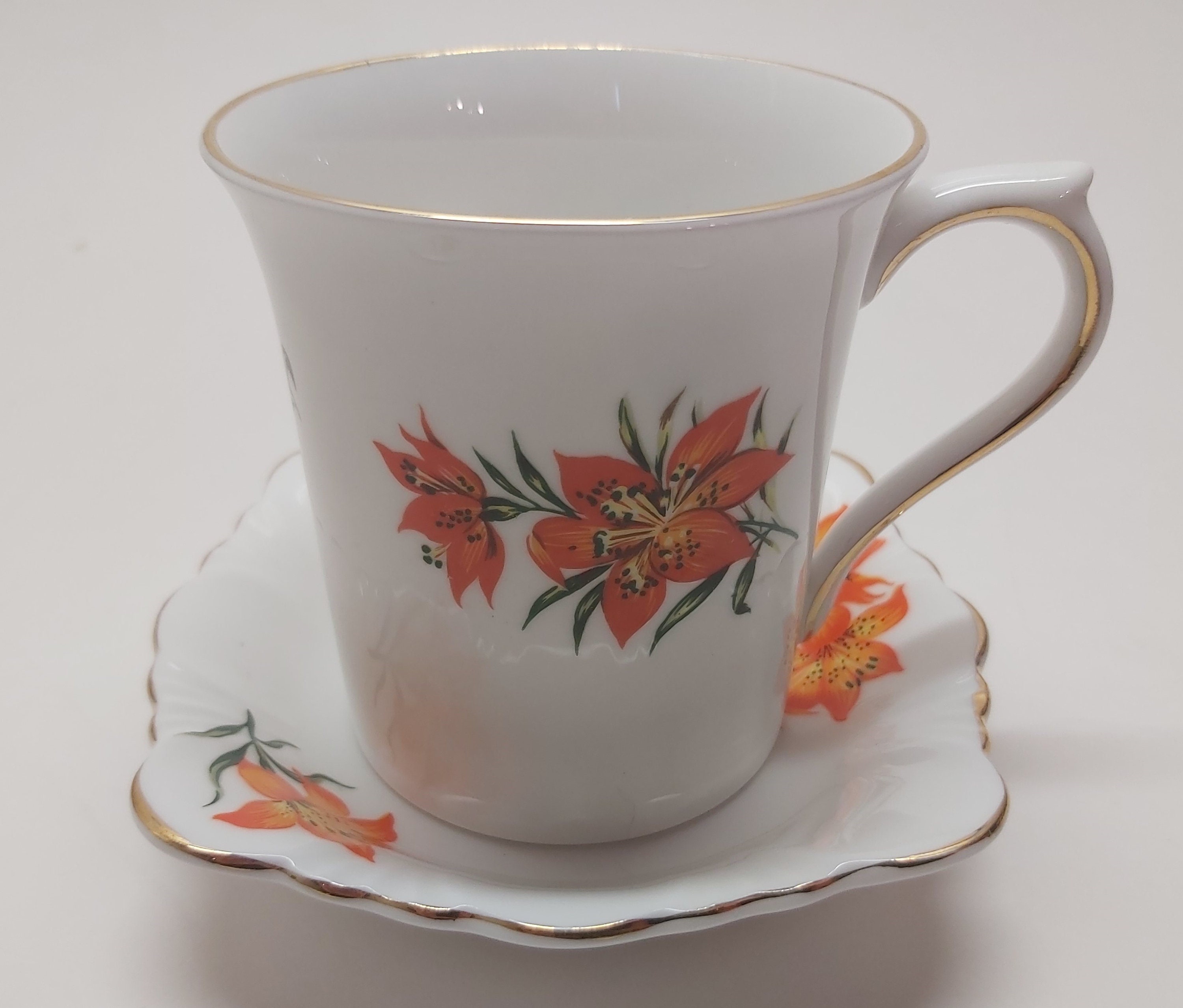 Vintage Tiger Lily Queen's Fine Bone China Teacup Saucer Etsy