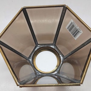 Amber Glass Gold Metal Hexagon Lamp Light Shade 3 9/16 Fitter New Old Stock image 3