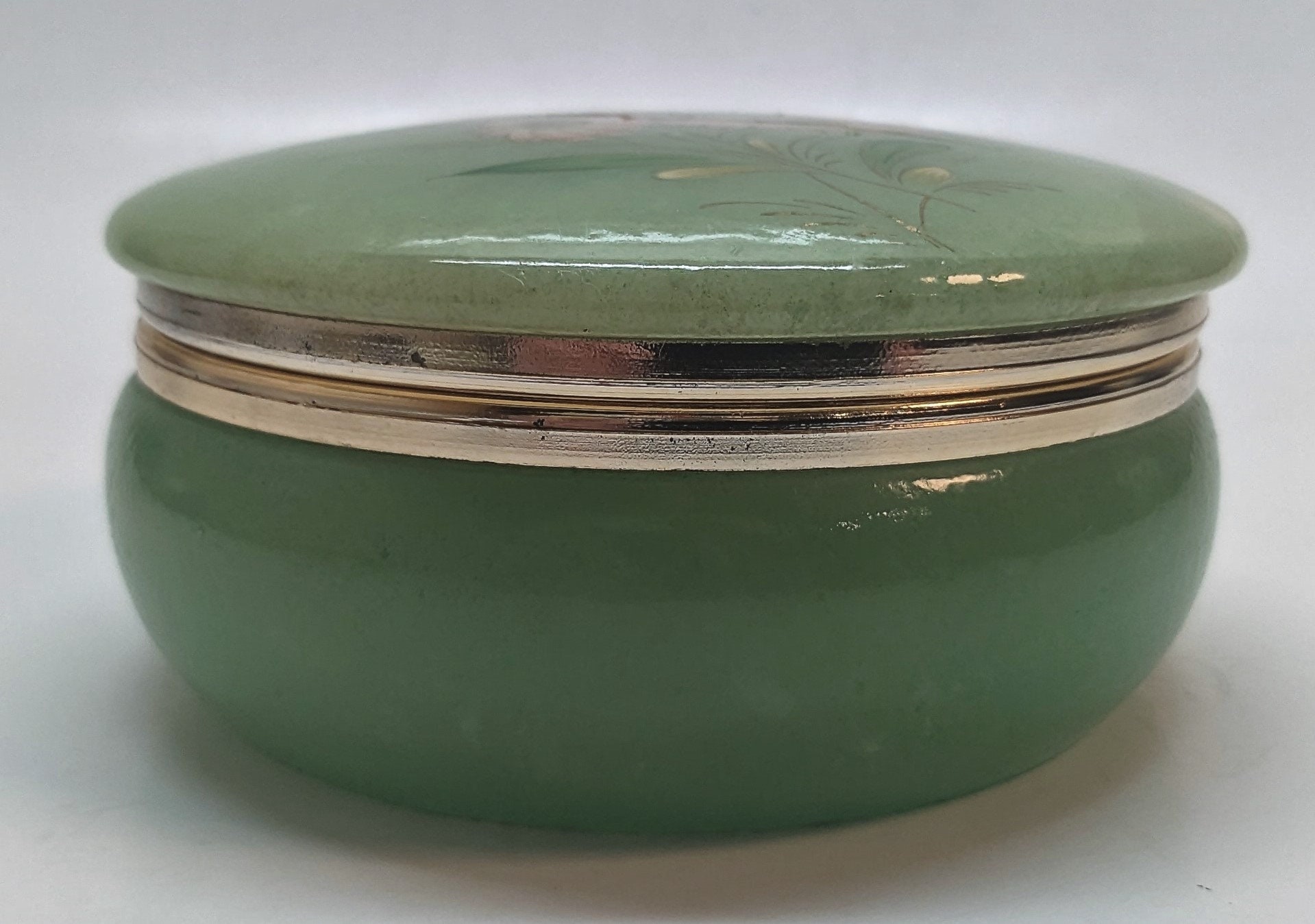 Vintage Round Green Alabaster Jewelry Trinket Box Etsy
