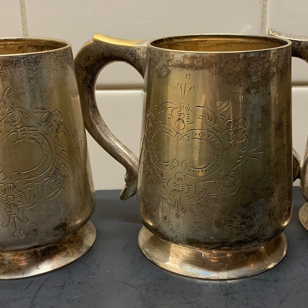 Antique EPNS Silver Plated 1/2 Pint Tankards G R Collis Birmingham circa 1880