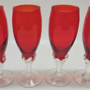 4 Vintage Clear Petal Stem Sherry Red Glasses