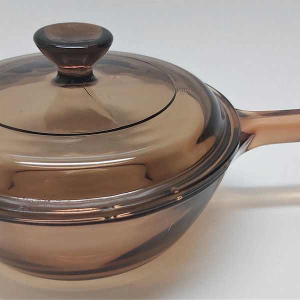 CLEAN Corning Ware Vision Amber Glass Cookware 0.5 L Sauce Pot with Lid