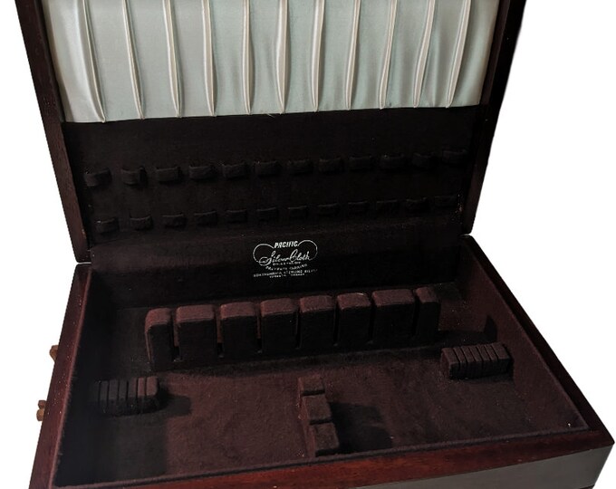 Vintage Wood Pacific Silver Cloth Silverware Flatware Storage Box Chest