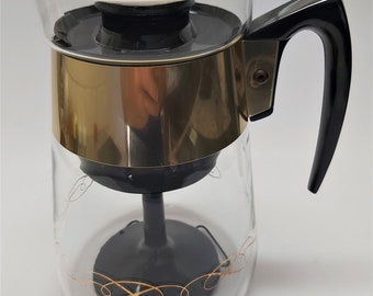 Vintage Corning Glass Coffee Percolator Stove Top Pot w/ Bottom Metal Protector