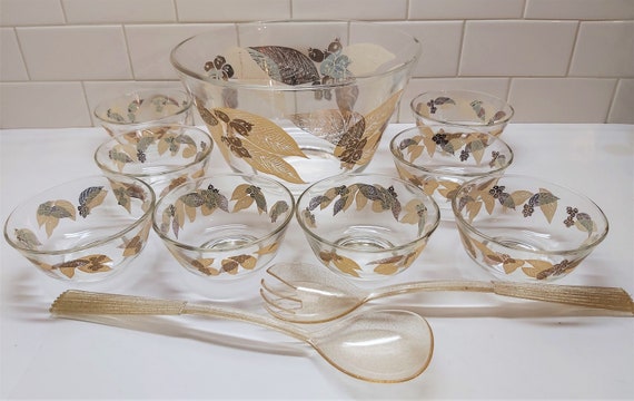 Large Glass Serving Salad Bowl Set With 8 Bowls and Serving Spoons 11 Piece  