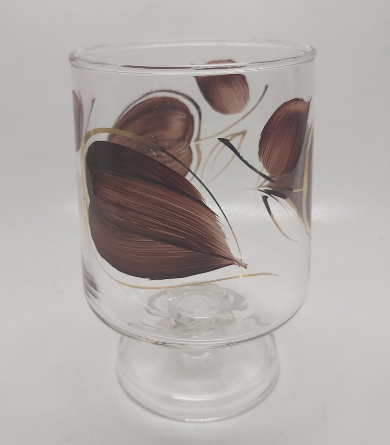 Footed Stem LARGE GLASS Cup Trifle Bowl Brown Gold Leaves MCM Etsy