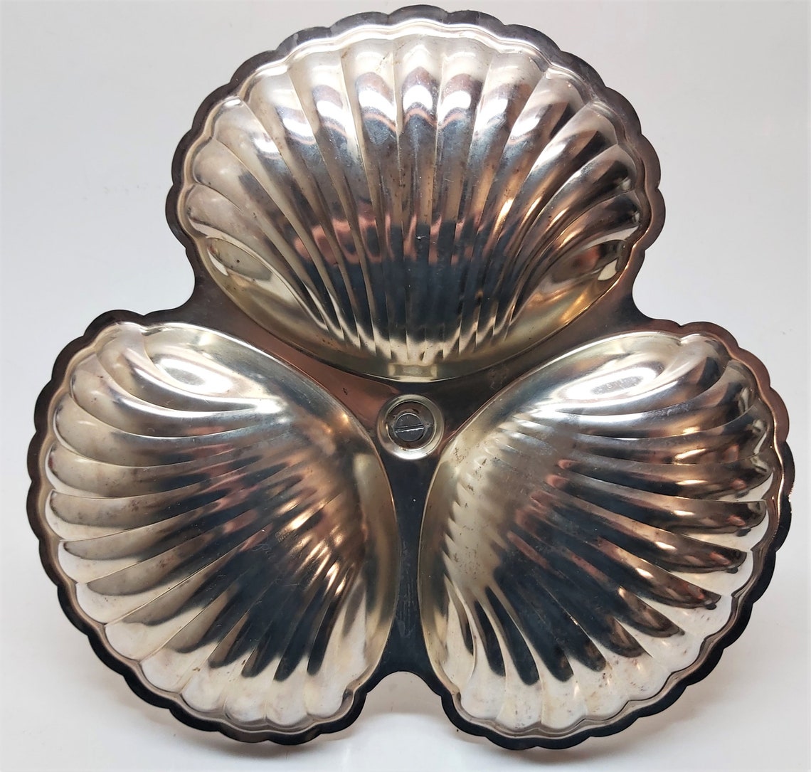 Vintage Clam Shell 3 Dish Serving Tray Silver Plated Original Etsy