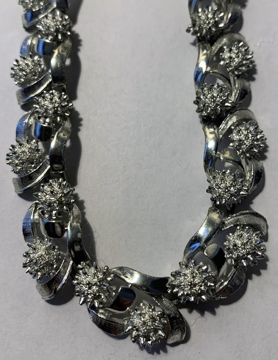 Vintage CORO Brushed Silver Tone Choker Necklace - image 2