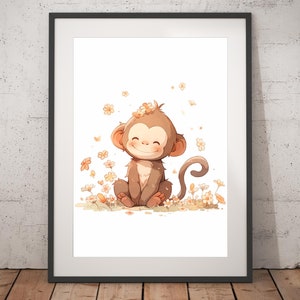 Monkey Watercolor Print - Unframed, Watercolor Wall Art, Nursery Print, Watercolor Print
