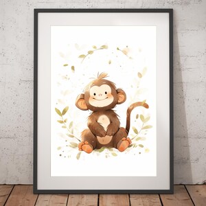 Monkey Watercolor Print - Unframed, Watercolor Wall Art, Nursery Print, Watercolor Print