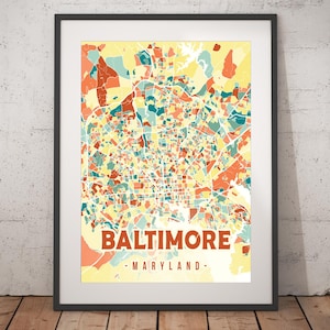 Baltimore Colorful Map Print - Unframed, Baltimore Wall Art, Wall Art Print, Maryland Print