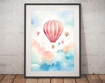 Hot Air Balloon Watercolor Print - Unframed, Watercolor Wall Art, Wall Art Print, Watercolor Print
