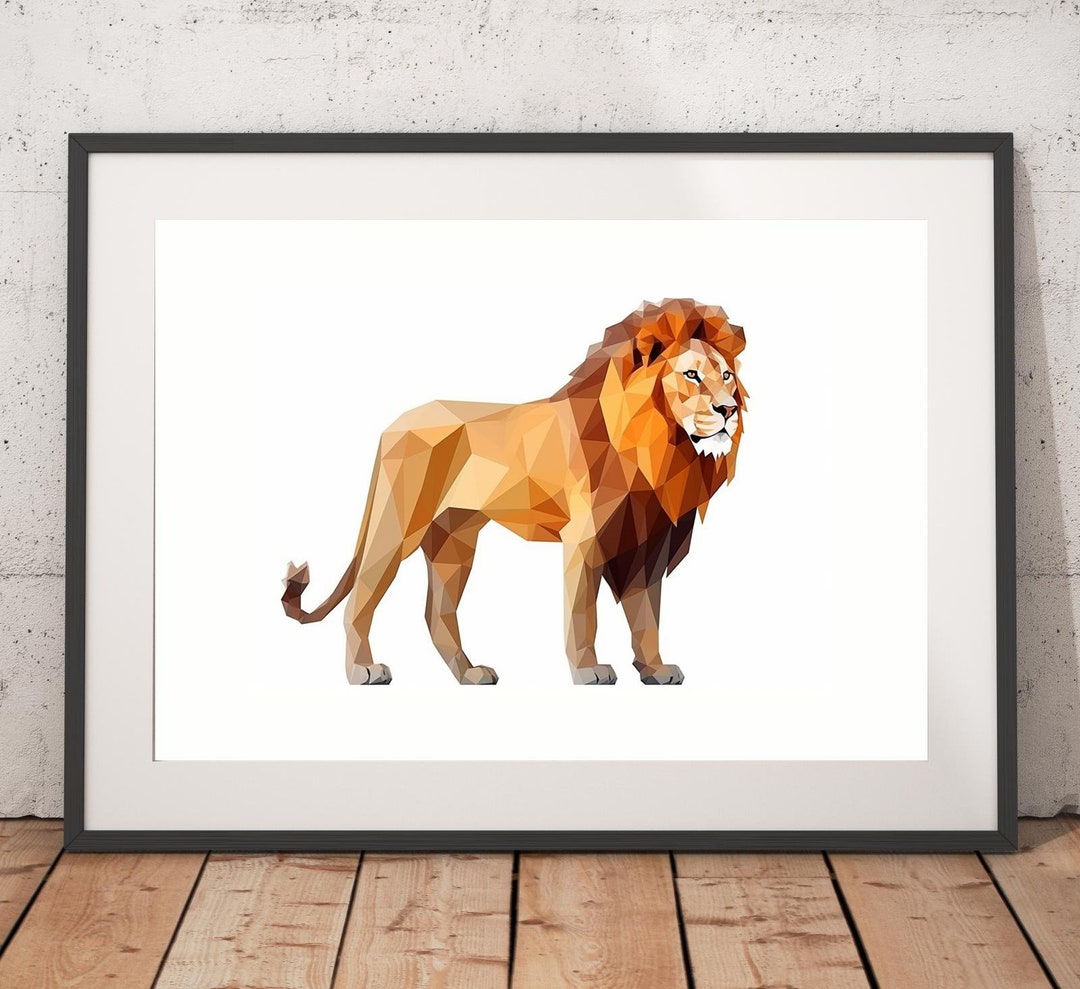Geometric Lion Print - Unframed, Animal Wall Art, Lion Art Print, Wall ...
