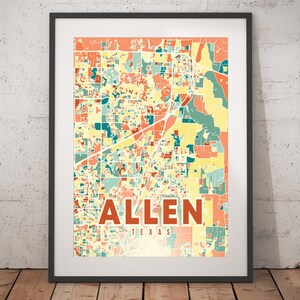 Allen Colorful Map Print - Unframed, Allen Wall Art, Wall Art Print, Texas Print