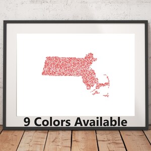 Massachusetts Pointillism Print - Unframed, State Wall Art, Massachusetts Art Print, Wall Art Print