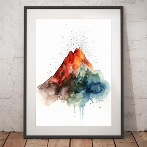 Volcano Watercolor Print - Unframed, Watercolor Wall Art, Wall Art Print, Watercolor Print