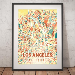 Los Angeles Colorful Map Print - Unframed, Los Angeles Wall Art, Wall Art Print, California Print