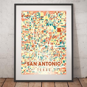 San Antonio Colorful Map Print - Unframed, San Antonio Wall Art, Wall Art Print, Texas Print