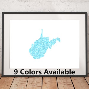 West Virginia Pointillism Print - Unframed, State Wall Art, West Virginia Art Print, Wall Art Print