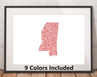Mississippi Pointillism Print (9 Colors Included), Digital Download, State Wall Art, Mississippi Art Print, Wall Art Print