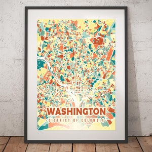 Washington DC Colorful Map Print - Unframed, Washington DC Wall Art, Wall Art Print, District of Columbia Print