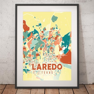 Laredo Colorful Map Print - Unframed, Laredo Wall Art, Wall Art Print, Texas Print