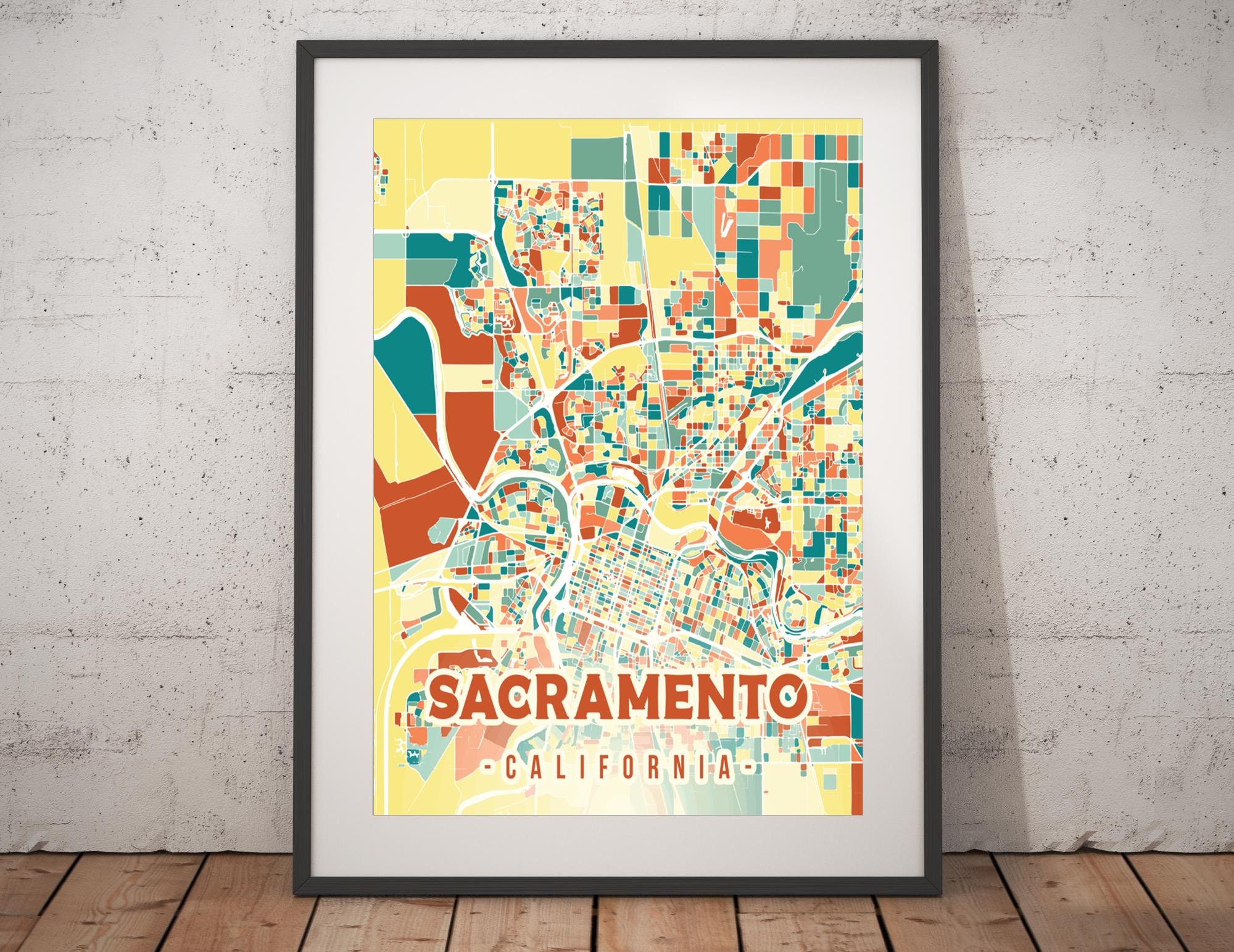 Sacramento Colorful Map Print Unframed, Sacramento Wall Art, Wall Art