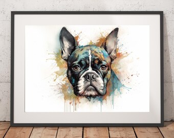 Watercolor Boston Terrier Print - Unframed, Dog Wall Art, Boston Terrier Art Print, Wall Art Print