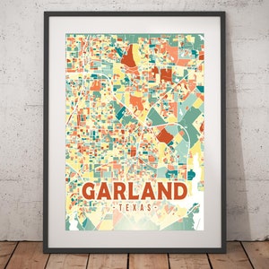 Garland Colorful Map Print - Unframed, Garland Wall Art, Wall Art Print, Texas Print