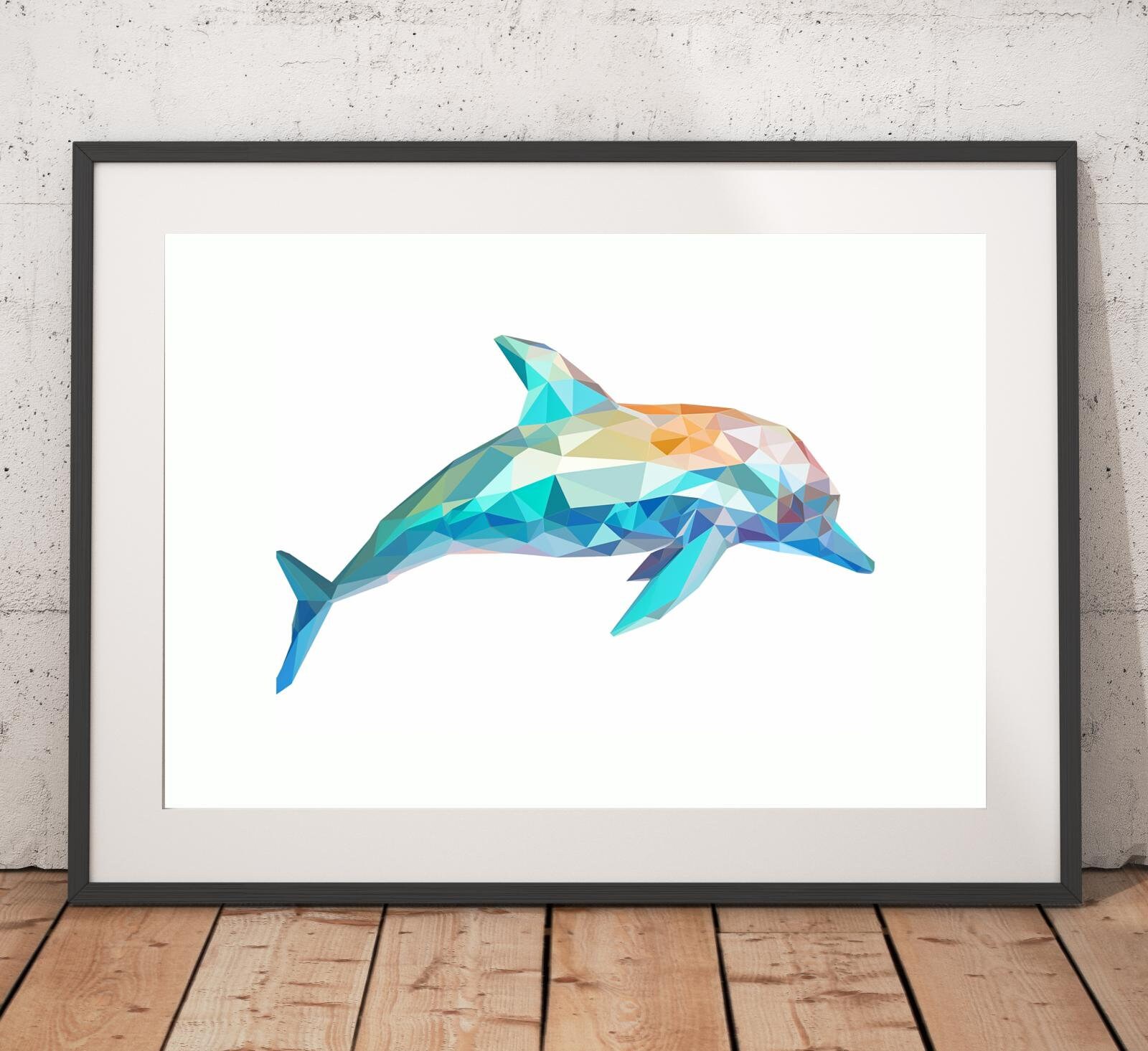 Geometric Dolphin Print Unframed, Animal Wall Art, Dolphin Art Print ...