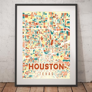 Houston Colorful Map Print - Unframed, Houston Wall Art, Wall Art Print, Texas Print