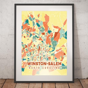 Winston-Salem Colorful Map Print - Unframed, Winston-Salem Wall Art, Wall Art Print, North Carolina Print