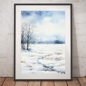 Snowy Watercolor Print - Unframed, Watercolor Wall Art, Wall Art Print, Watercolor Print