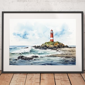 Lighthouse Watercolor Print - Unframed, Watercolor Wall Art, Wall Art Print, Watercolor Print