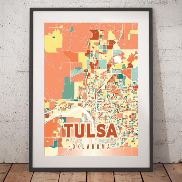 Tulsa Colorful Map Print - Unframed, Tulsa Wall Art, Wall Art Print, Oklahoma Print