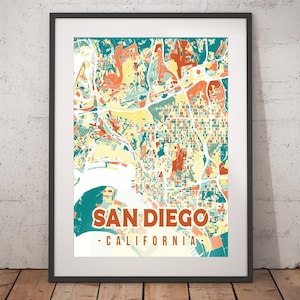 San Diego Colorful Map Print - Unframed, San Diego Wall Art, Wall Art Print, California Print