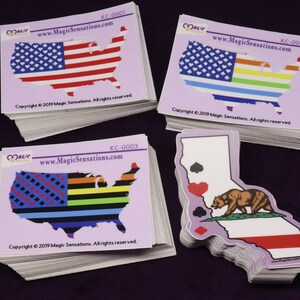 USA map/flag and California map/flag with playing cards suits vinyl stickers