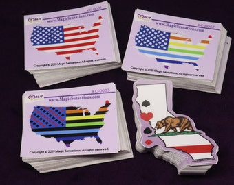 USA map/flag and California map/flag with playing cards suits vinyl stickers