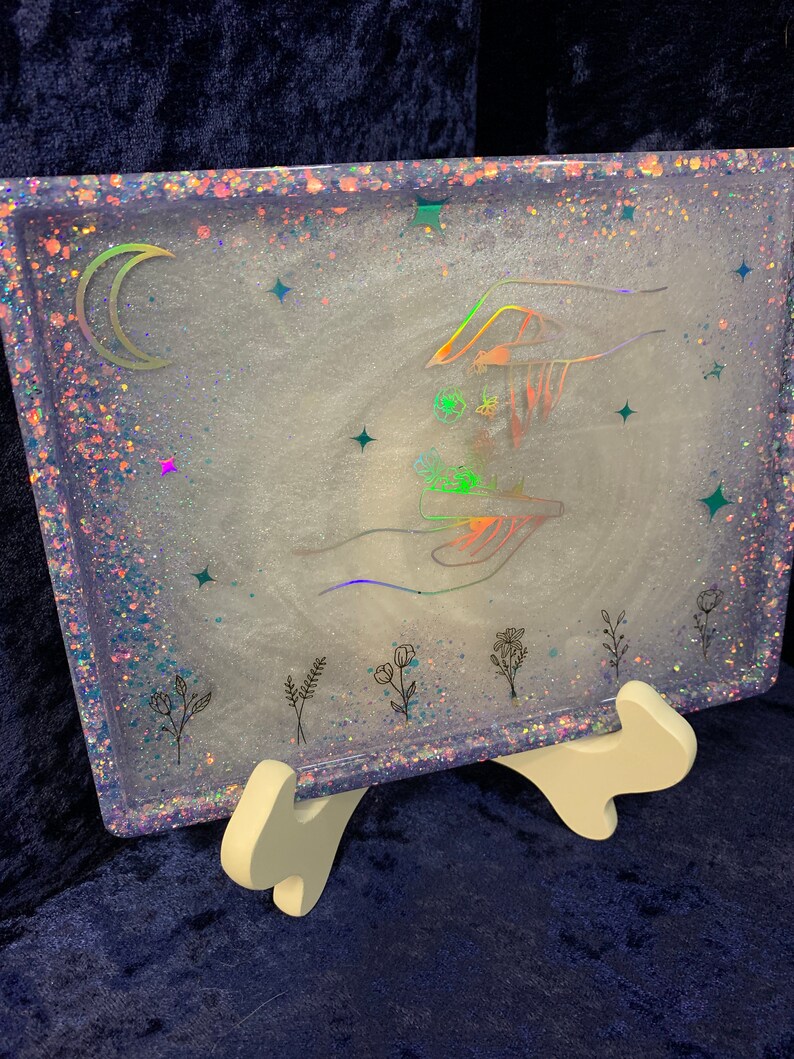 Rolling Flowers Glitter Tray Jewelry Tray Resin Tray
