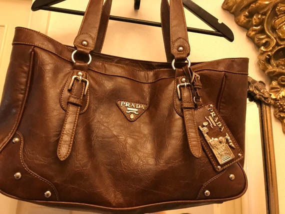 Vintage Prada Tote Shopper Bag Brown 