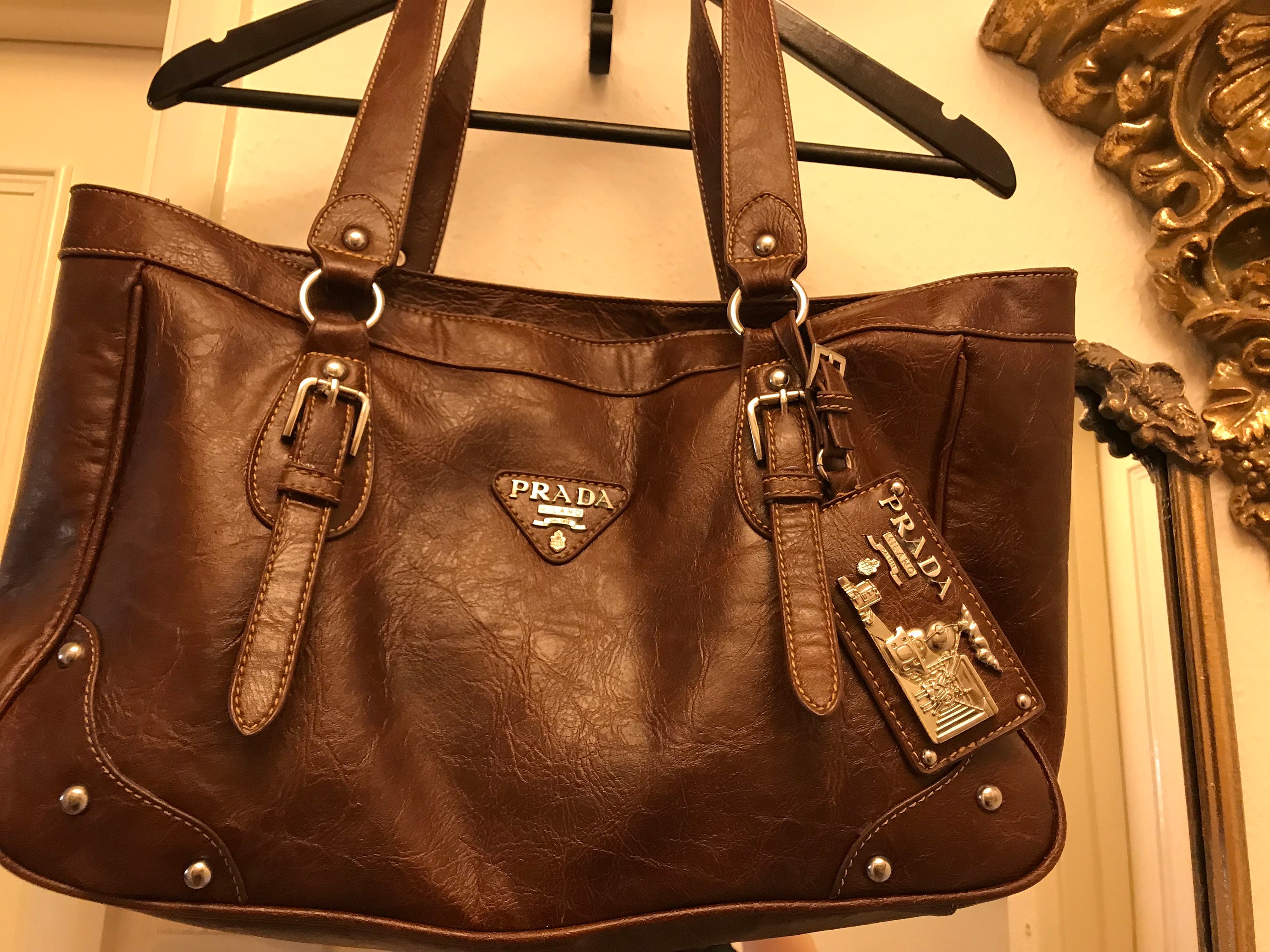 Prada vintage green suede and brown leather shoulder bag for women | eBay