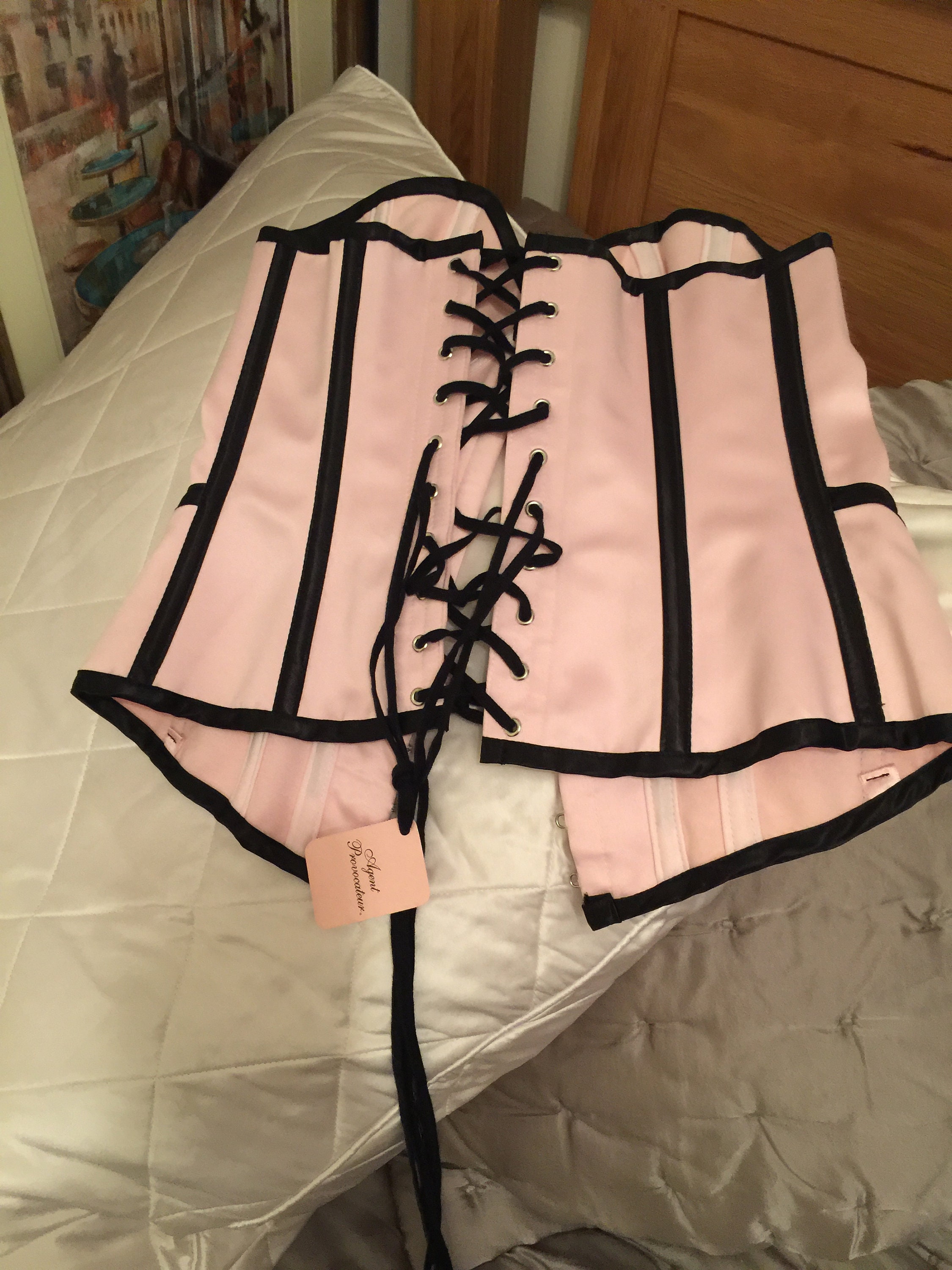 size large C or D cup Agent provocateur pink corset with green dots