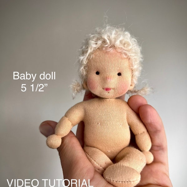 PDF pattern + Video tutorial Waldorf tiny pocket baby doll 5 1/2” (14cm)
