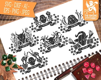 Paquete de emblemas de clase DnD 2 SVG, mazmorras y dragones, clases DnD, silueta SVG, silueta Studio Cricut, Eps Dxf DnD svg, D&D svg DM Svg