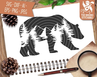 Cordillera - Oso SVG DXF, Descarga instantánea, Uso comercial de gráficos Stitchbird, Silueta SVG, Silhouette Studio Cricut Bear Clipart