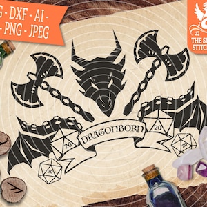 Dragon Born Emblem 2 SVG, Dungeons and Dragons Commercial Use, Silhouette SVG, Silhouette Studio Cricut, Eps Dxf DnD svg, D&D svg DM Svg rpg