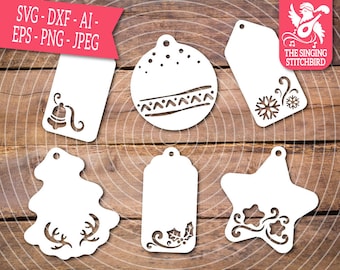 Christmas Gift Tags SVG, Instant Download, Commercial Use, Silhouette Studio Cricut Eps Dxf, Gift Tags, Presents, Bundle, Clipart, Cut Files