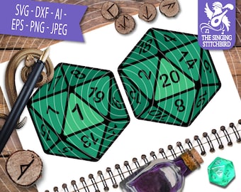 D20 - Coloreado - Paquete doble SVG, Uso comercial de mazmorras y dragones, Silhouette Studio Cricut,Dxf DnD svg, D20 svg, DM Svg, RPG svg, Die