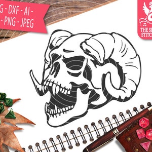 Demon Skull SVG DXF, Instant Download, Stitchbird Graphics Commercial Use, Silhouette Studio Cricut, Halloween Clipart, Cut File, Horns