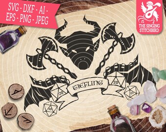Tiefling Emblem 2 SVG, Mazmorras y Dragones Uso Comercial, Silueta SVG, Silhouette Studio Cricut, Eps Dxf DnD svg, D&D svg DM Svg rpg